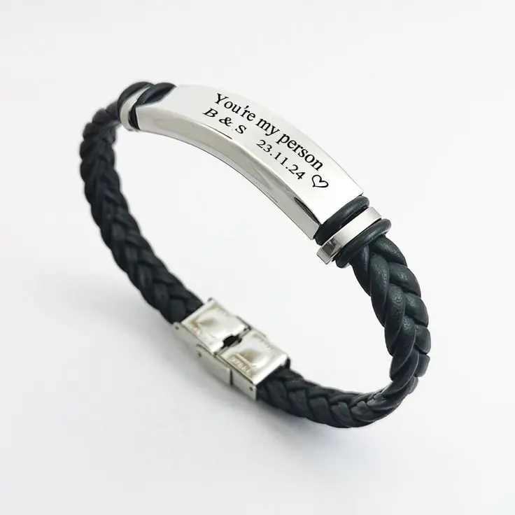Customize Black Braided Leather Bracelet