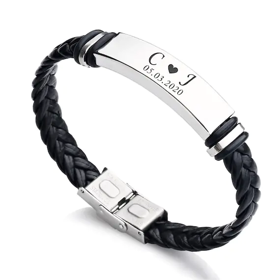 Customize Black Braided Leather Bracelet - Image 3