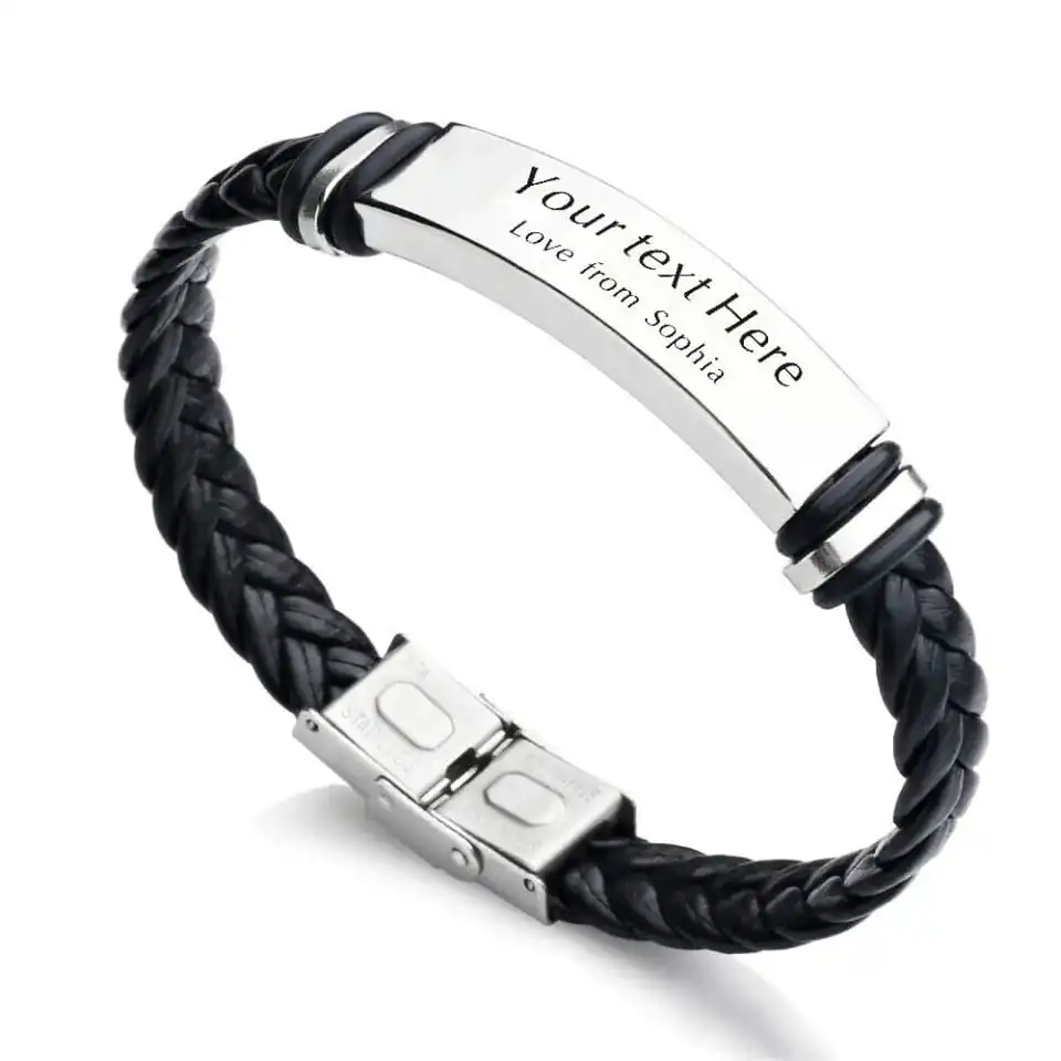 Customize Black Braided Leather Bracelet - Image 2